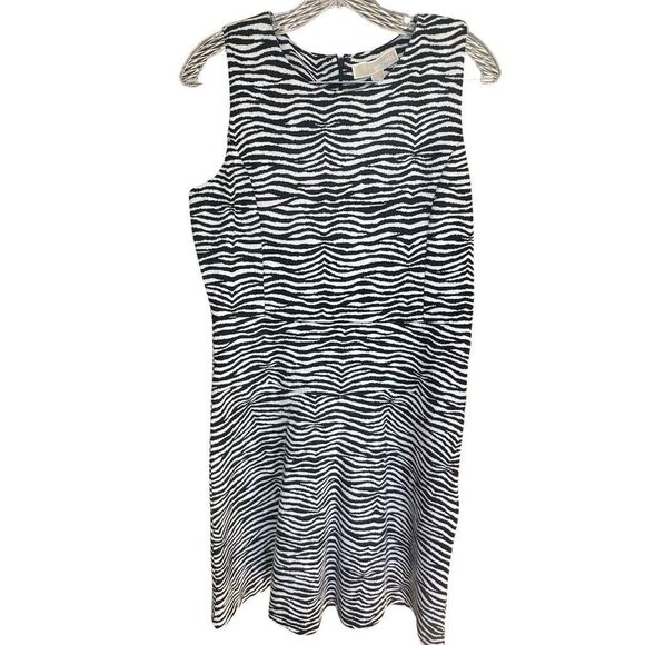 NWT Michael Kors Sleeveless Sheath Midi Dress Black - White Size 12 - Picture 1 of 7